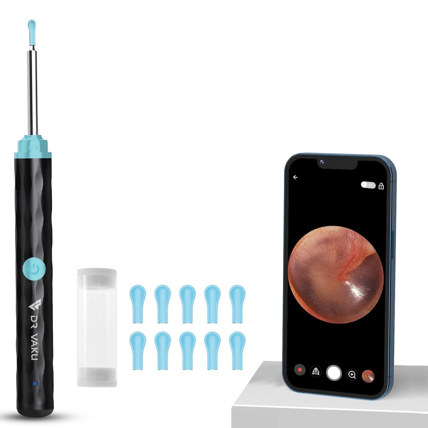 DR VAKU Dr Vaku Earocam Earwax Removal Tool Kit with HD Camera Wifi Connection & 6 LED Lights Endoscope Tool Ear Cleaner for iOS & Android + 10 Silicone Tips Free