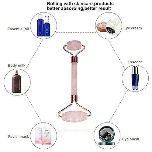 FITROOTS FITROOTS Facial Jade Roller Massage Tool Natural Himalayan Stone Face Massager Double Sided Toning Firming Face Neck Massage Tool (Pink) (FR-1)