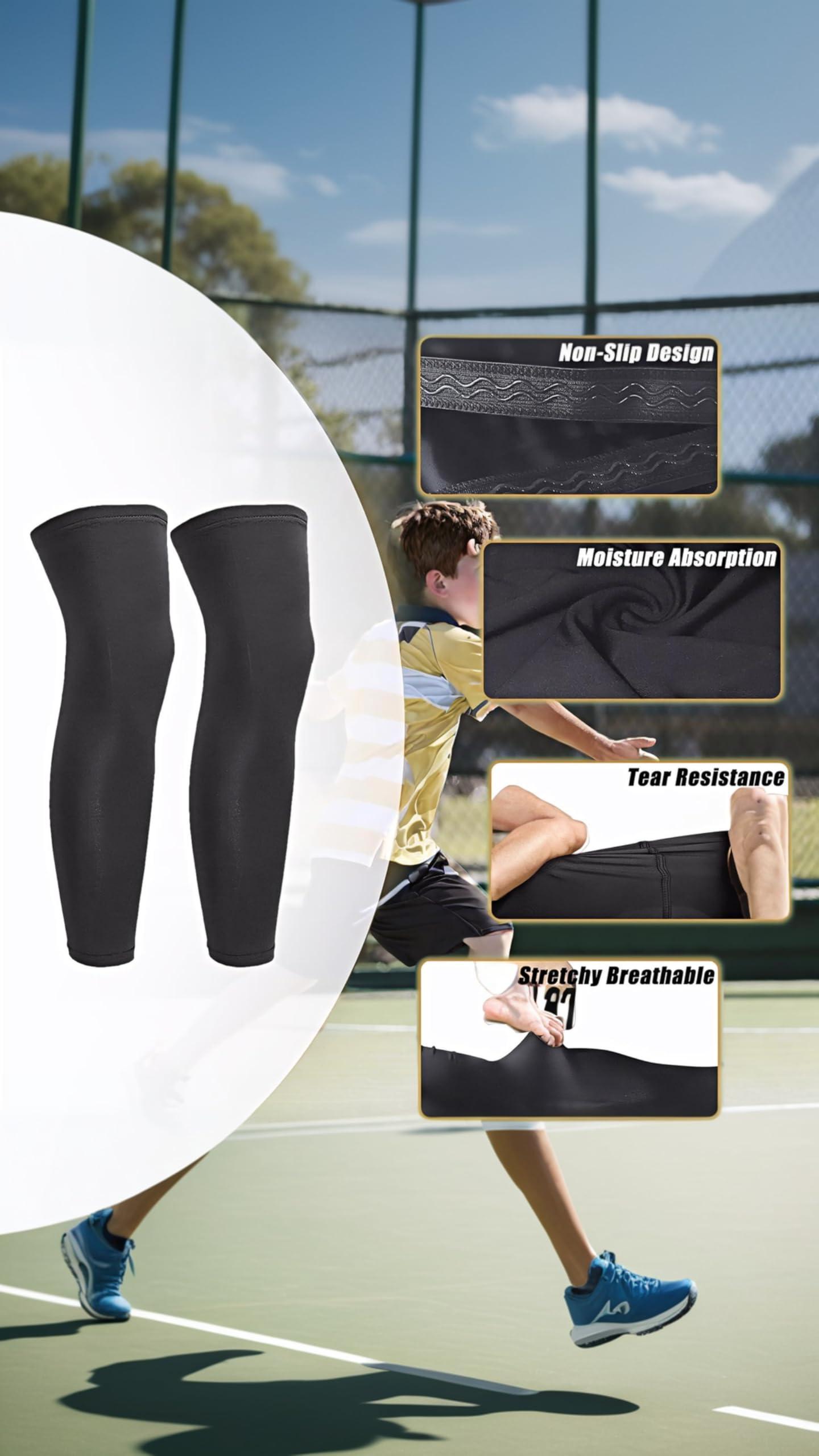 Sweet seven Sweet seven Kids Long Compression Leg Sleeves - Non-Slip UV Protection Thigh Calf Support - Comfortable Brace for Active Children, 2 Pairs, Black, One Size