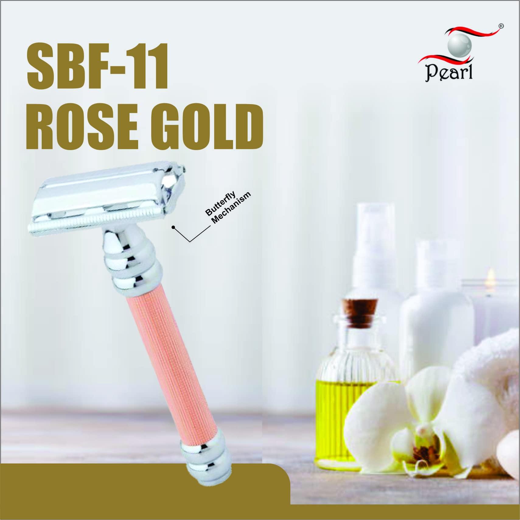 PEARL Pearl Shaving Double Edge Butterfly Safety Razor SBF-11 (Rose Gold) made with Brass Metal - Best Shaving Razor for Men | Classic & Traditional shaving Kit for Men | Premium blade razors | Holi gift options