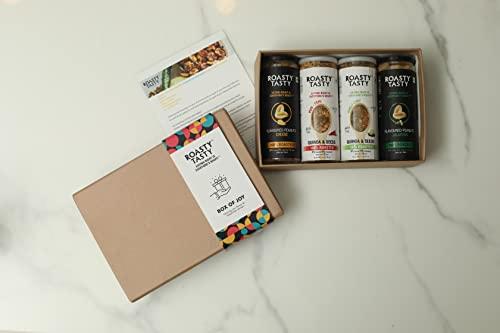 Roasty Tasty Roasty Tasty Roasted Healthy Snacks Box of Joy Gift Hamper Pack of 4 (Peanuts Cheese, Peanuts Jalapeno, Quinoa & Seeds Chilli Lime, Quinoa & Seeds Peri Peri)