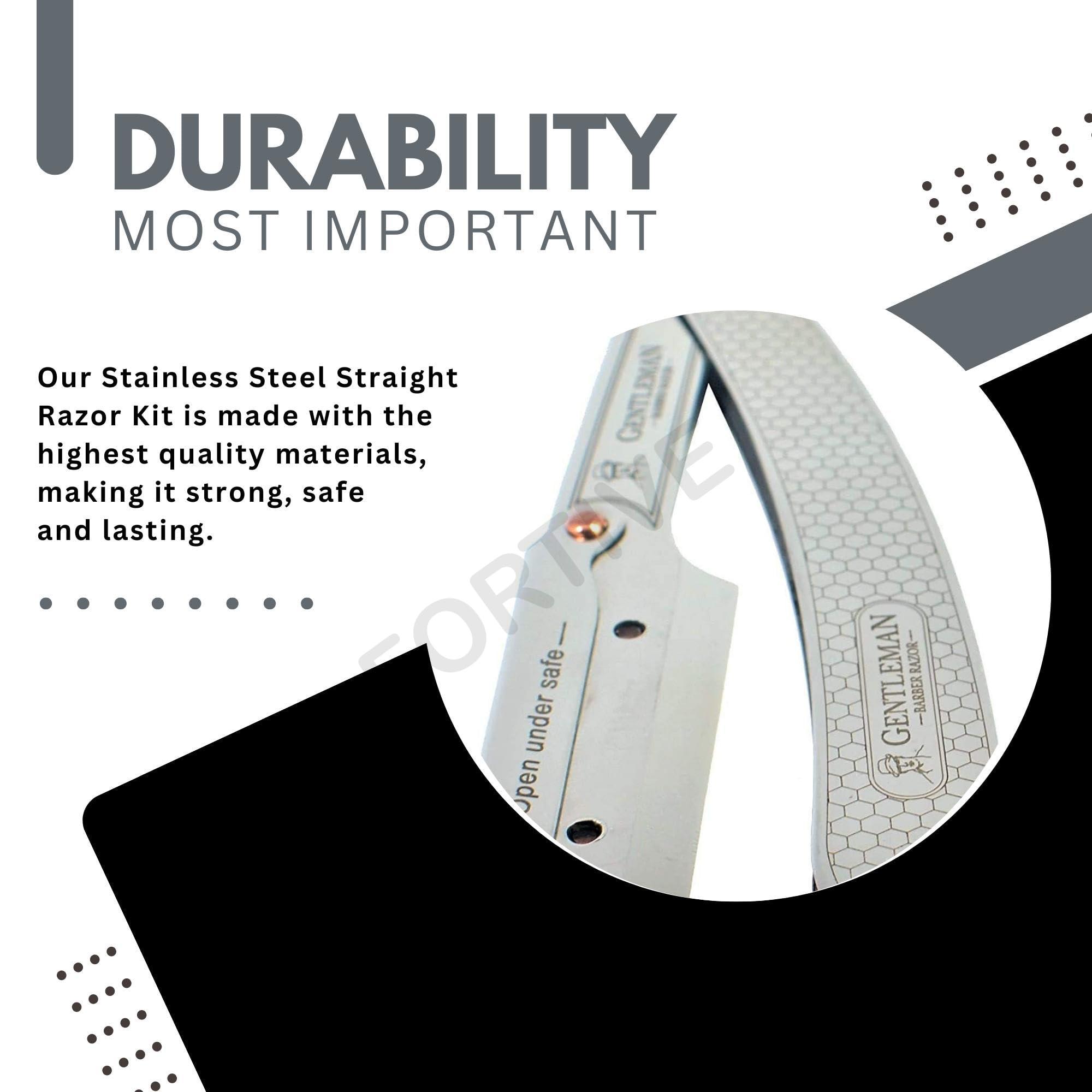 Fortive Fortive Gentlem Shaving Razor Stainless Steel Straight Edge Barber Razor For Men Well Balanced Sliding Style Weight (FREE Blade Inside)