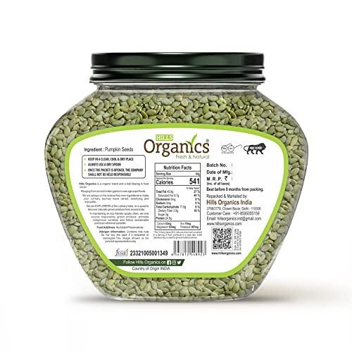 HILLS ORGANICS HILLS ORGANICS Raw Pumpkin Seeds - 500G l 100% Fresh Natural Rich in Protein & Fiber, Gluten Free Dry Fruits & Nuts Pumpkin Seeds - Jar Pack