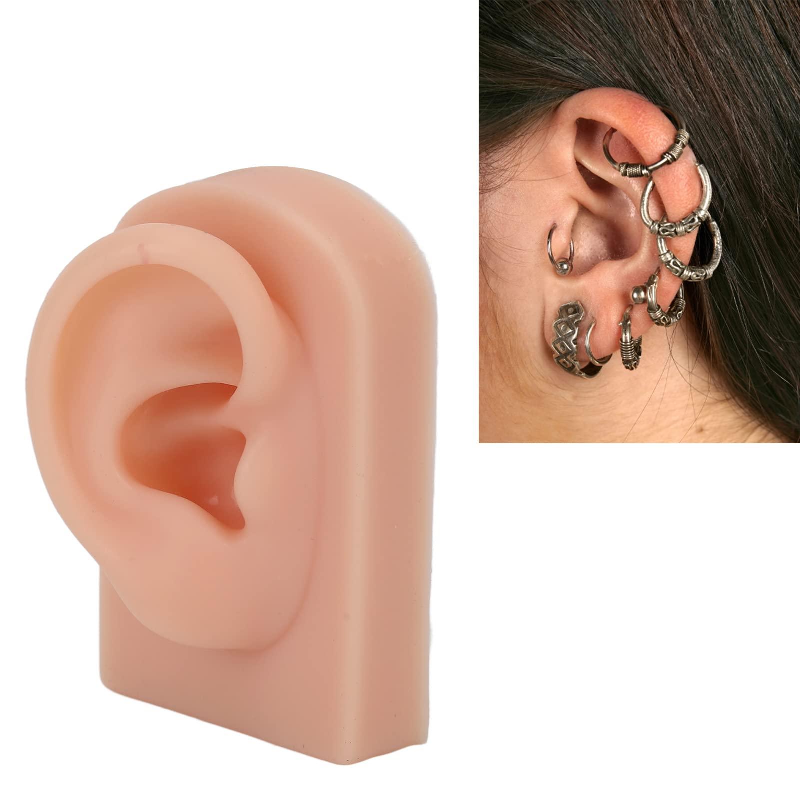 Bannt Fake Ear Model, Easy To Use Right Ear Flexible Silicone Human Ear Model for Earrings Display for Ear Piercing Training Dark Complexion