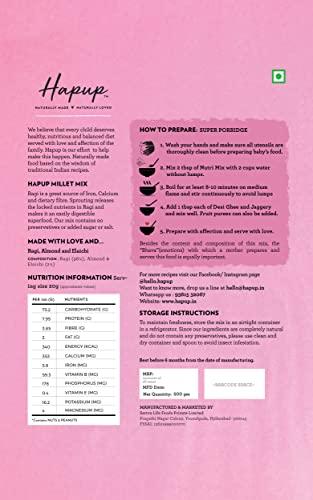 HAPUP Hapup Ragi Mix Sprouted - Instant Healthy Cereal/Porridge Mix for Little Ones - 500gm | No Sugar, No Preservatives, No Salt | Made with Sprouted Ragi, Almonds, Elaichi