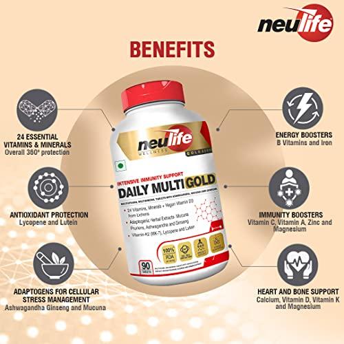 VITROVEA Neulife DAILY-MULTI GOLD Advanced Multivitamin w/MK-7, Adaptogens, Antioxidants & Natural Extracts - 90 Tabs (Pack of 2)
