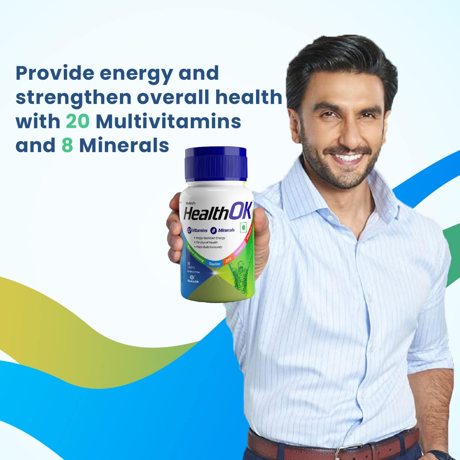 Health Ok Mankind Health OK Gummies, Multivitamin and Multimineral for Kids,Bottle of 30 Gummies and Health Ok With Multivitamin, Multimineral and Amino Acids, 30 Tablets