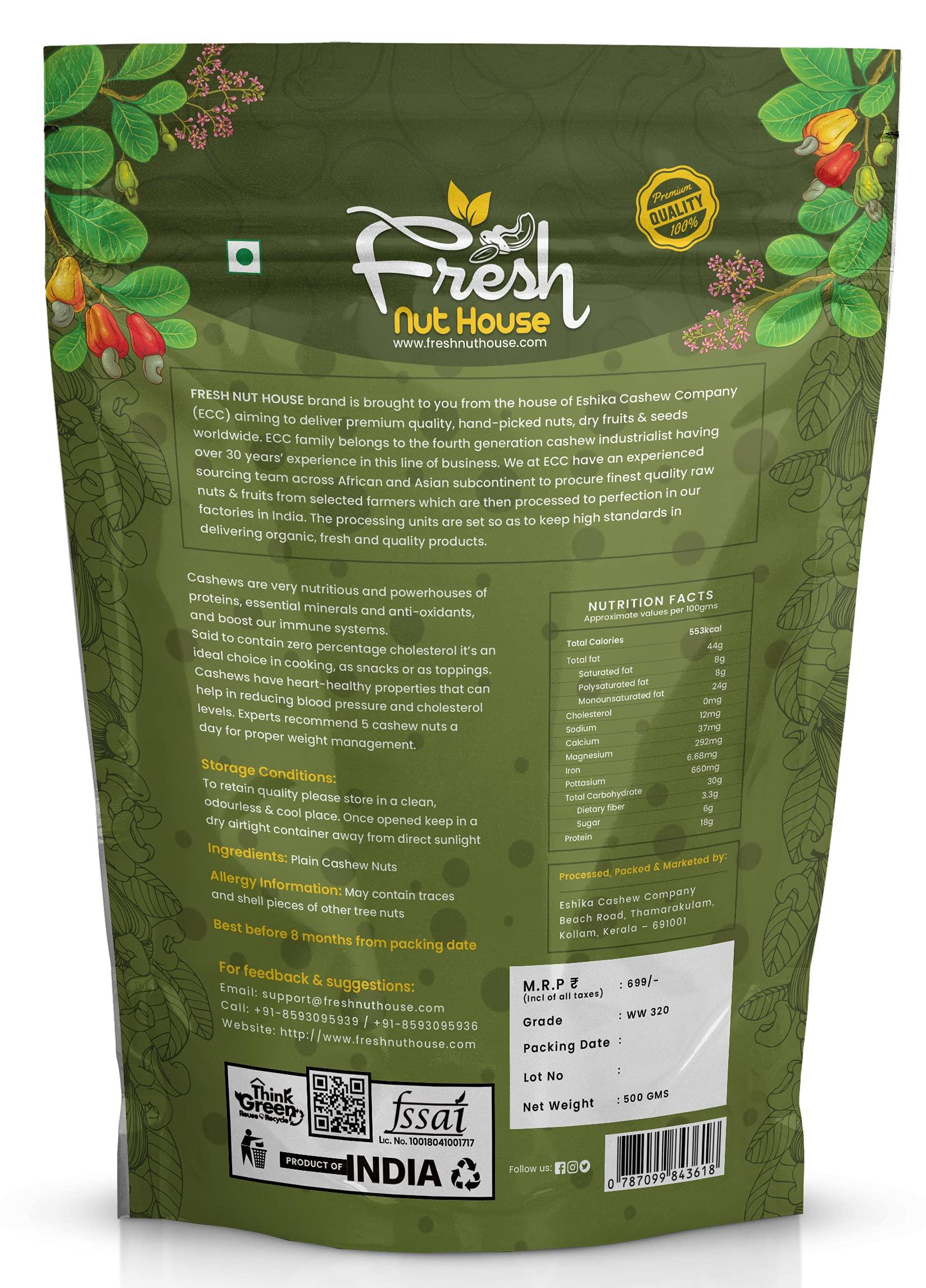 FRESH NUT HOUSE Fresh Nut House Premium Whole Kerala Origin Plain Cashew Nut, 1 Kilogram