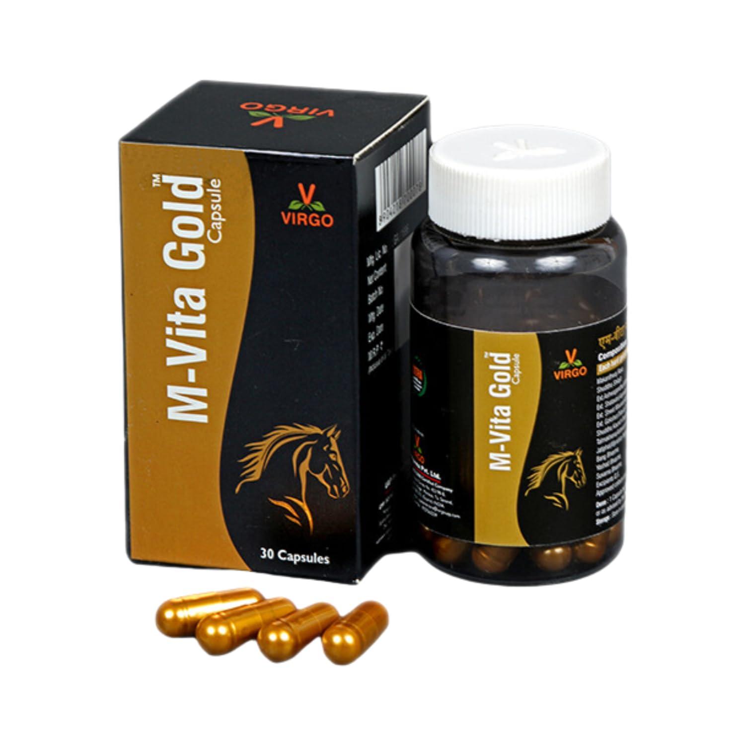 VIRGO VIRGO M-Vita Gold Capsule | A Product by Unjha Ayurvedic Pharmacy | Men For Stamina Boost , Energy Capsule For Power & Stamina | Enriched With Gokshura, Shilajit, Safed Musli, Ashwagandha | 30 Capsule 30 g
