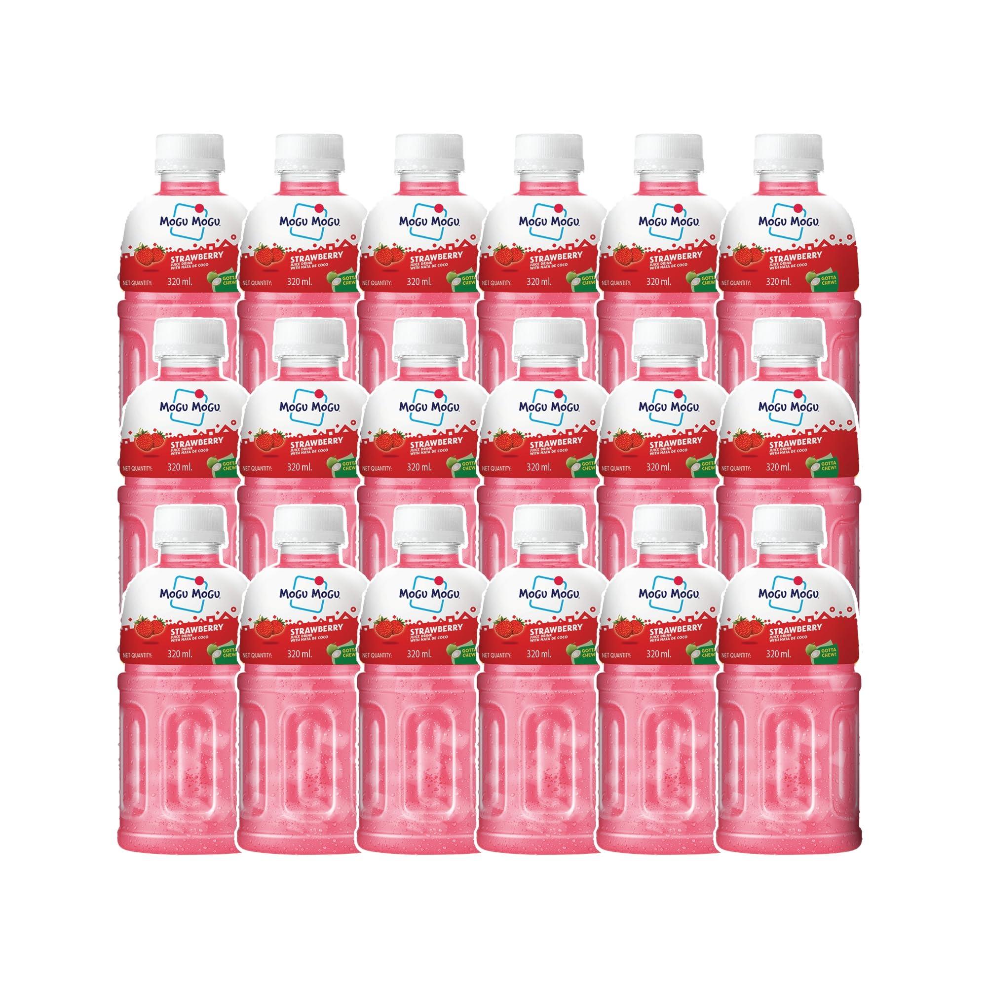 Mogu Mogu Mogu Mogu Strawberry Juice with 25% NATA De Coco | Energy Booster Drink | Full of Fruit Fibres | No Added Preservatives and Colours - (Pack of 18, 300ml Each)