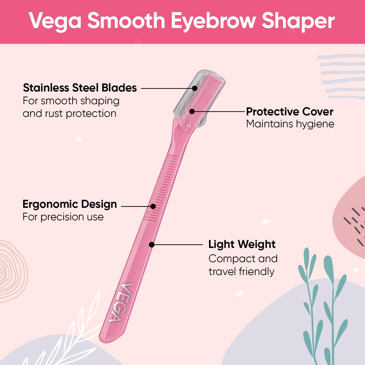 VEGA Vega Eyebrow Shaper for Women - Pack of 3 Reusable Face Razor, Painless Facial Hair Removal, Razor for Face, Eyebrows, Upper Lips, Chin, Side Locks, Forehead, (ESS-01)