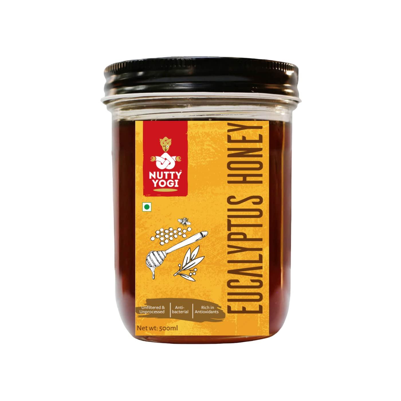 NUTTY YOGI Nutty Yogi Eucalyptus Honey 500 Gm, 100% Natural, Fresh from Forests, Healthy & Delicious, No Artificial Color/Flavour | 100% Pure Wild Forest Organic Honey