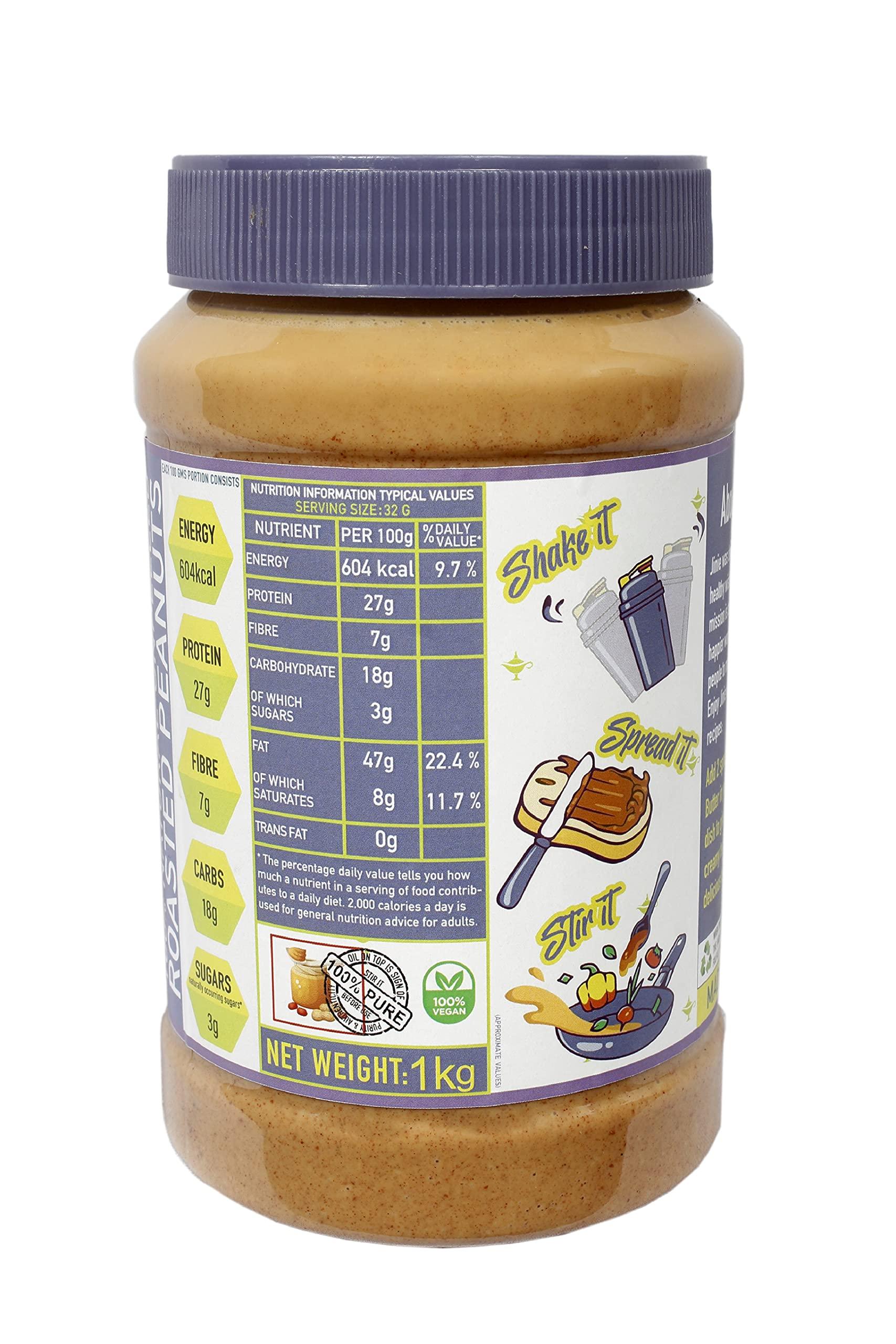 JINIE JINIE PEANUT BUTTER SMOOTH 1Kg | HIGH PROTEIN | 100% NATURAL UNPEELED ROASTED PEANUTS | NO SUGAR NO SALT | WITHOUT ANY PRESERVATIVES & ADDITIVES | VEGAN