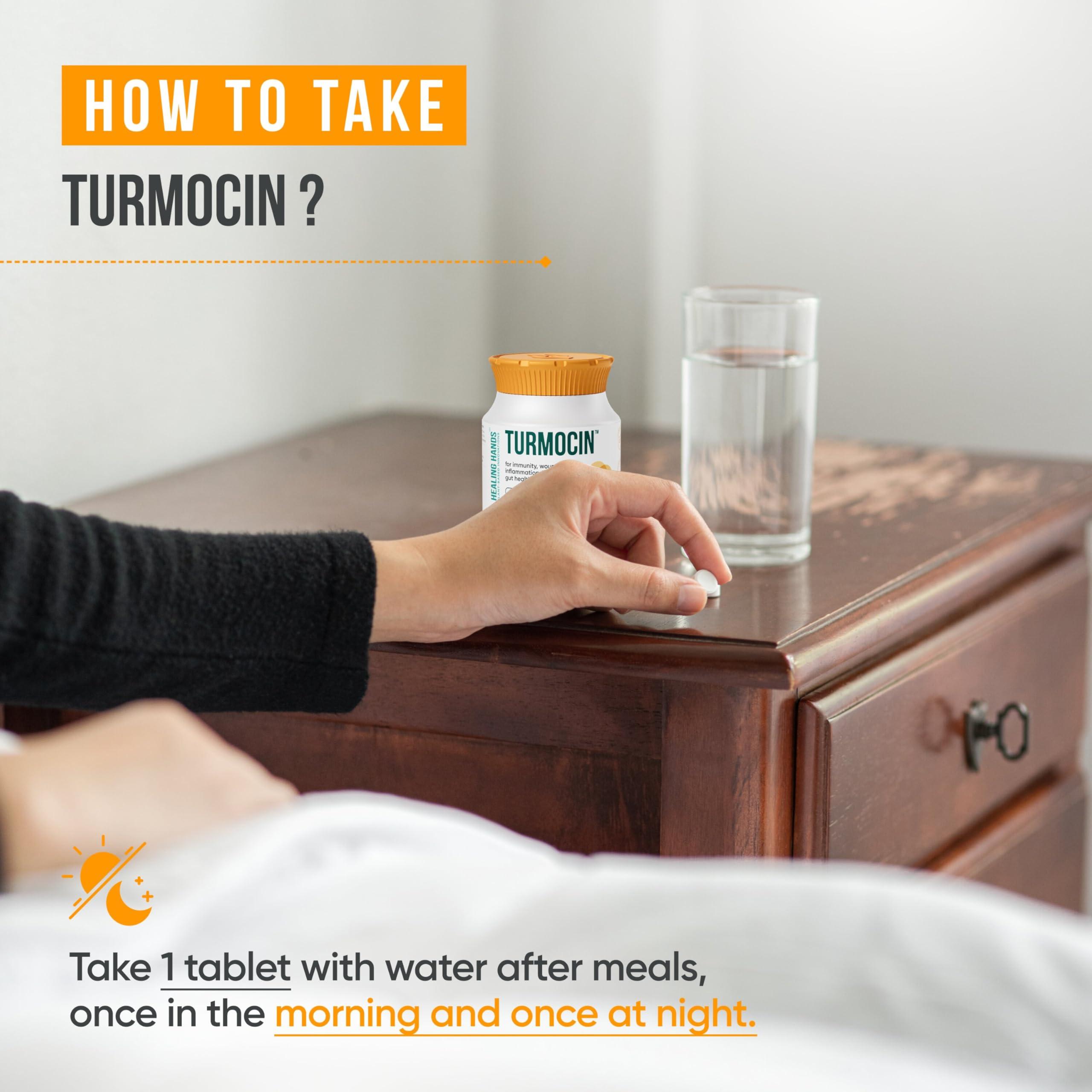 Healing Hands Healing Hands Turmocin Tablet for Effective Gut Health, Immunity, Wound Healing, Inflammation Relief with Goodness of Turmeric & Pepper, Clinically Proven, Herbal - 60 Tablets