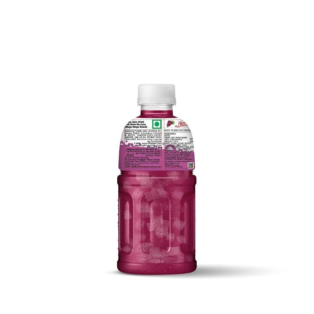 Mogu Mogu Mogu Mogu Grape Juice with 25% NATA De Coco | Energy Booster Drink | Full of Fruit Fibres | No Added Preservatives and Colours - (Pack of 9, 300ml Each)