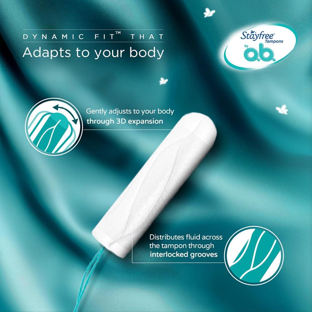 Stayfree Stayfree Tampons by OB| Normal flow|20 piece| Dynamic Fit Technology| Rashfree| No skin irritation| Upto 100% leakage protection| Silk touch technology| Stain free