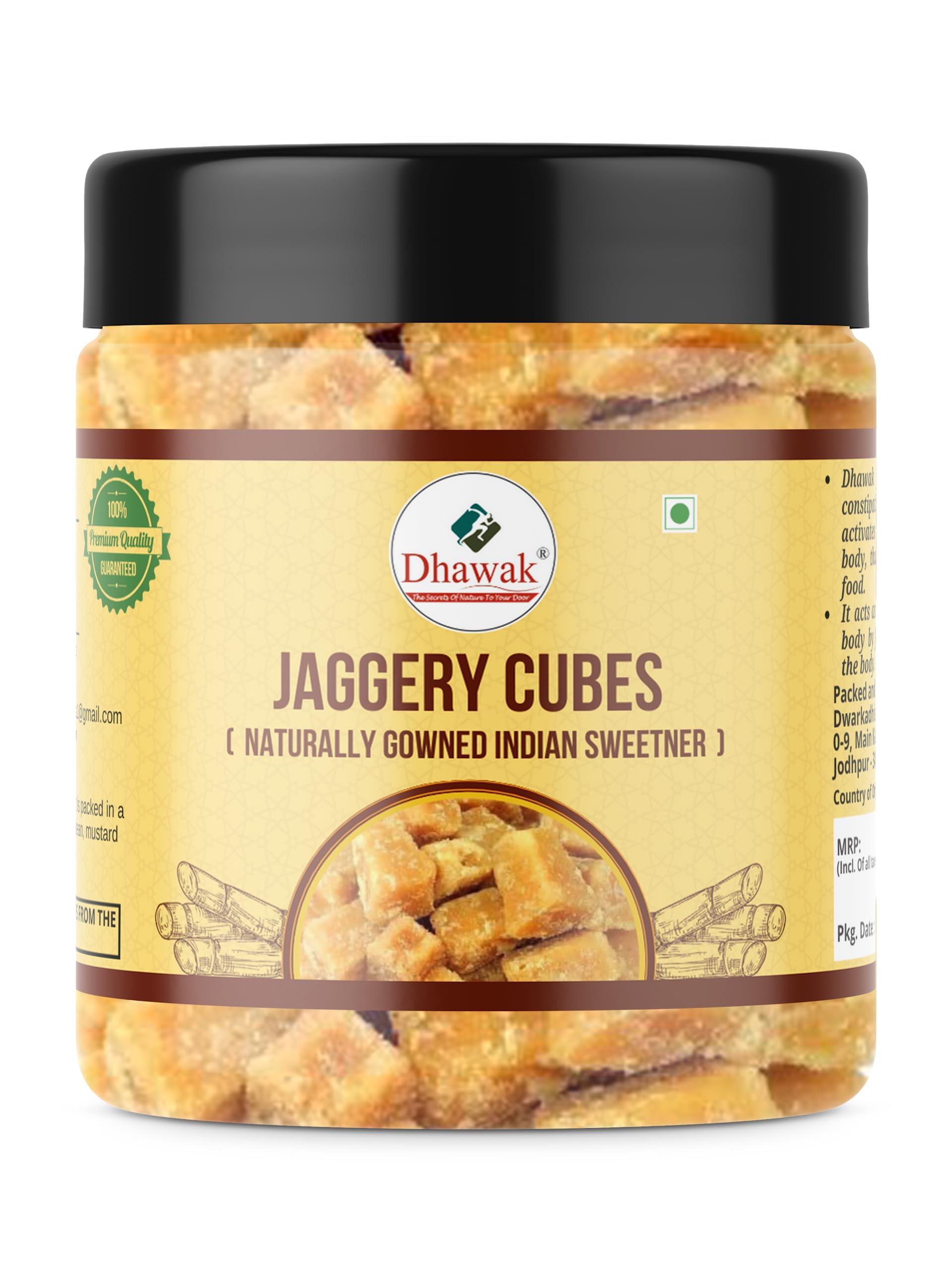 DHAWAK DHAWAK Jaggery Cubes Organic Gud Jaggery cubes 250 Grams Pure Natural, No Preservatives Added [Jar Pack]