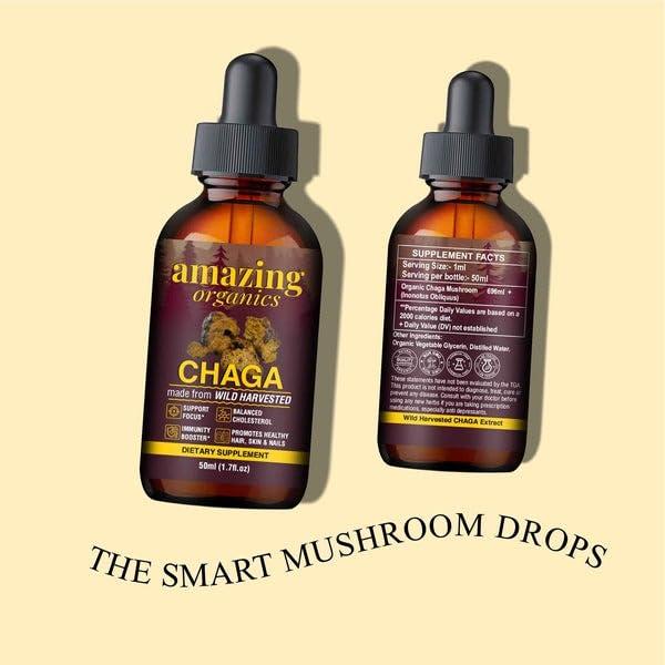 AmazingOrganics Chaga Mushroom Drops - Potent Extract for Natural Wellness, Easy-to-Use, Vegan Formula