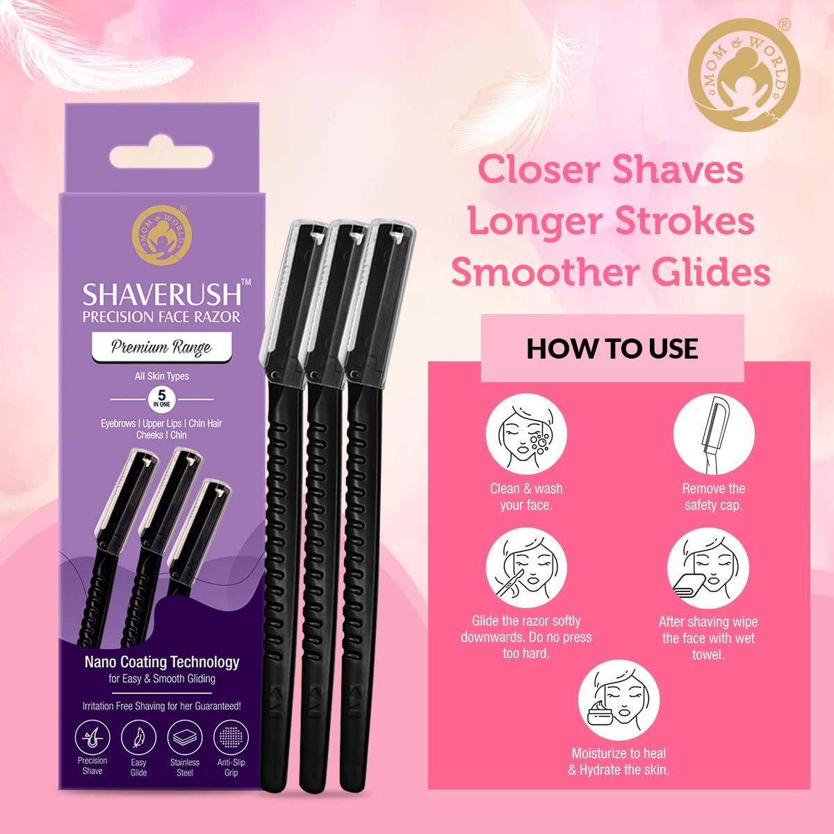 MOM & WORLD Mom & World ShaveRush Women Precision Face Razors, For Instant Hair Removal with Nano Coating Technology, 5 IN 1 - Eyebrows, Upper Lip, Chin, Sideburns, Bikini Line - Pack of 3
