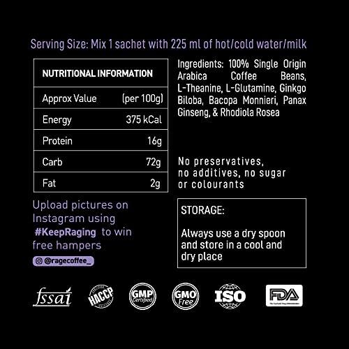 RAGE COFFEE Rage Coffee - Instant Coffee Sachets | Coffee Powder | 30 Coffee Sachets | Original Coffee Blend | 100% Arabica Coffee Beans | Black Coffee On The Go