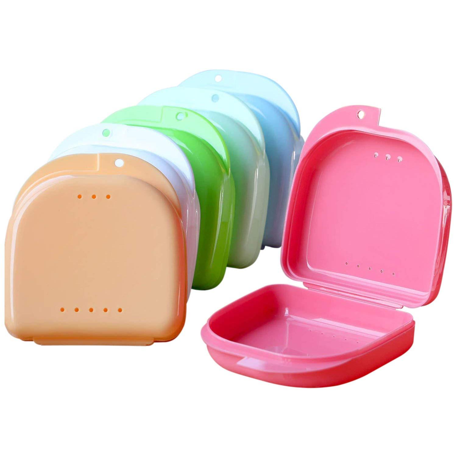 Onwon Onwon 6 Pieces Retainer Case Mouth Guard Case Orthodontic Denture Storage Container Carabiner Hook Air Vent Holes Dental Teeth Retainer Box