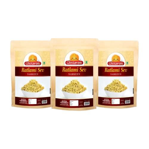 GHOTARAM GFP Namkeen Farshan Ratlami Sev/Besan Bhujia Long Sev Snack/Ratlami Namkeen Sev/Indore's Famous Ratlami Sev Crispy & Crunchy Snack from the Heart of Madhya Pradesh-1Kg*3Pack