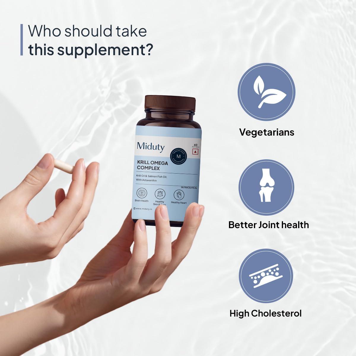 Palak Notes Miduty Palak Notes Antarctic Fish Krill Oil - Triple Strength Omega 3 Capsule With Astaxanthin- Antioxidant - EPA & DHA - For Joints - Heart - Liver Krill Omega 3 Supplement 60 Softgel