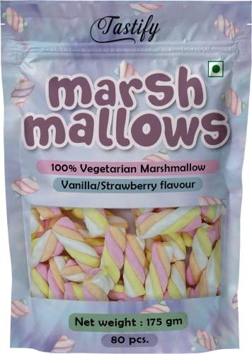Tastify Tastify Vegan Twist Marshmallows Candy - 175 Gms (80 Pieces) ~ Assorted Fruit Flavour ~ Pure Veg Twisted Shape Marshmallow