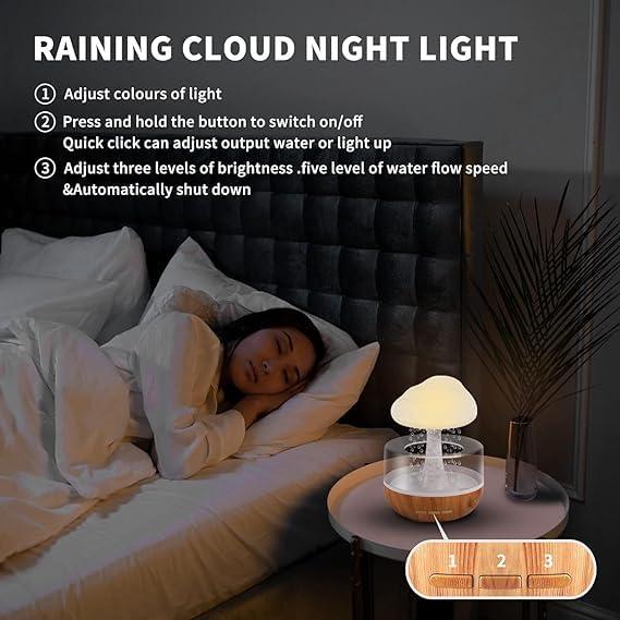 Generic TheBought Plastic Snuggling Cloud Rain Drop Humidifier, Cloud Rain Humidifier, Mushroom Waterfall Lamp (RAIN HUMDIFIER) with Difuser Oil
