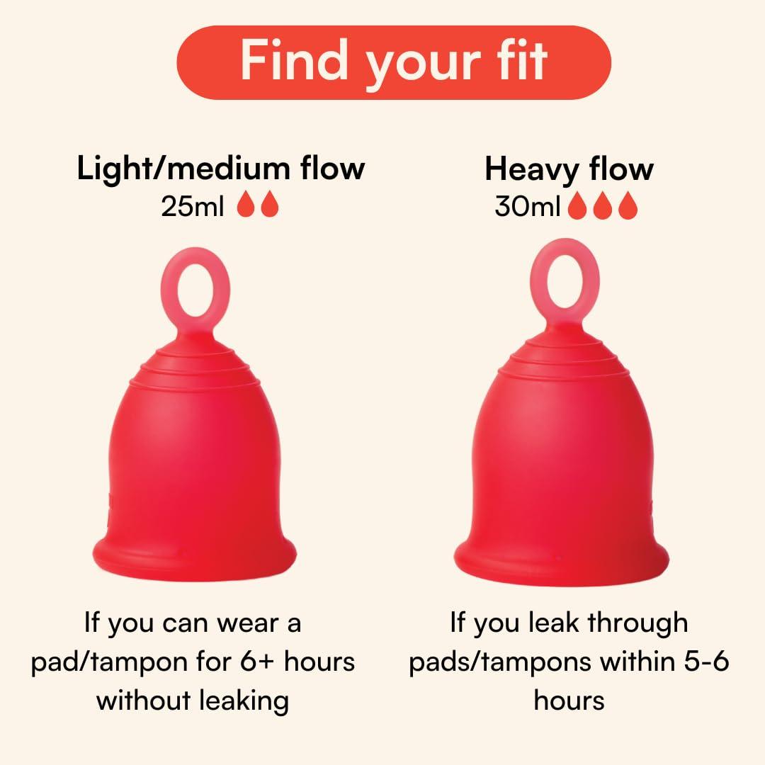 Asan Asan Menstrual Cup-Easiest Cup To Insert & RemoveISpecial Ring Design|Premium Medical Grade SiliconeIDesigned In The Usa (Heavy Flow),Pack of 1 Count,Red