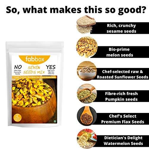 Fab Box Fab box Roasted Seven Seeds Mix Namkeen | High Protein and Fiber Rich | Gluten Free | Healthy Delicious Evening Snacks, 150 Grams