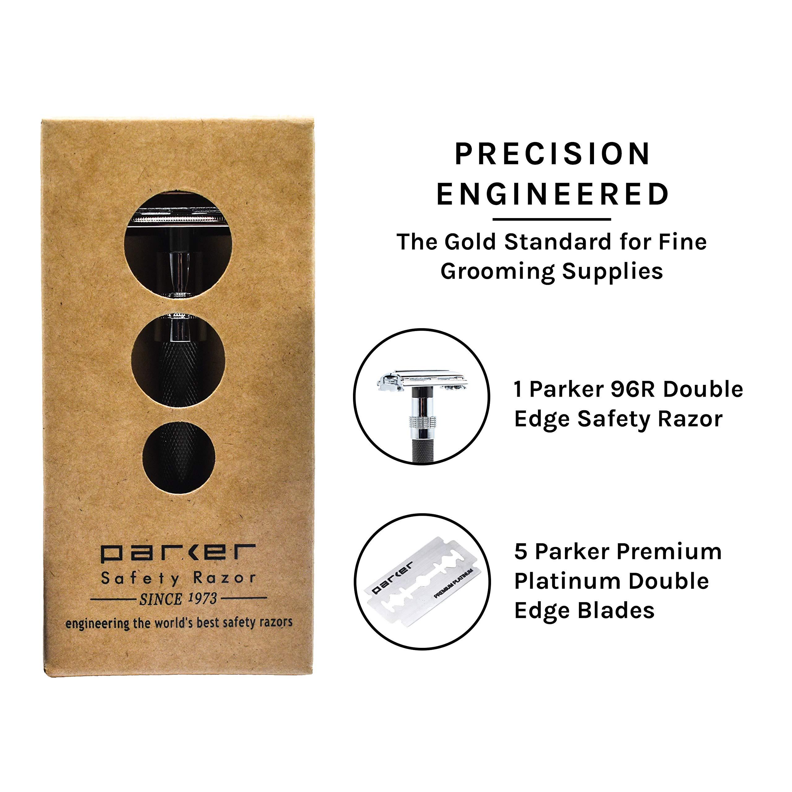 Parker Safety Razor PARKER Safety Razor - (96R) Long Handled Butterfly Open Safety Razor Includes with 5 Parker Premium Platinum Double Edge Razor Blades