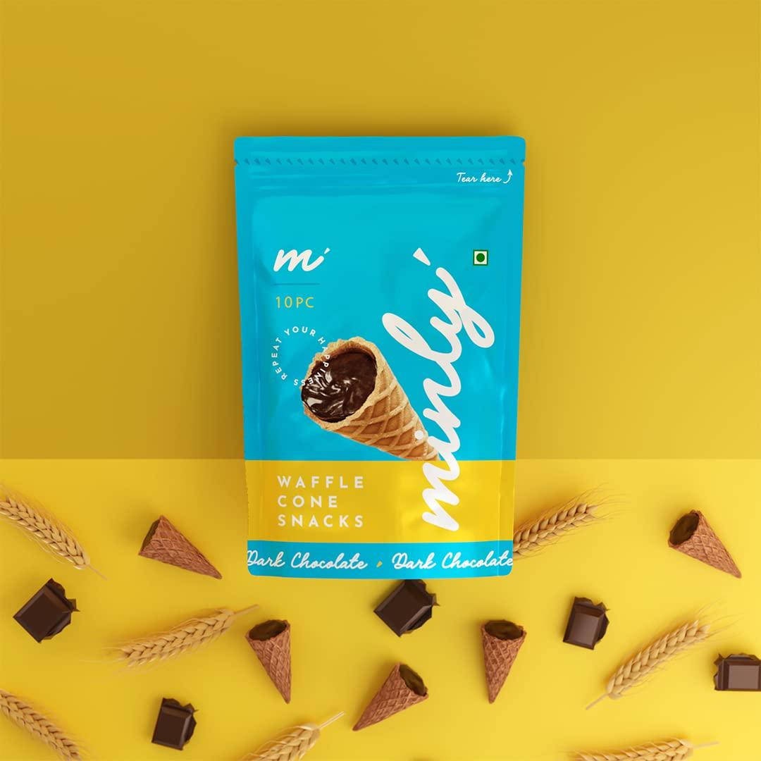MINLY MINLY | Chocolate Waffle Cone Bites | Dark Chocolate Flavour | 100% Eggless | Pack of 2
