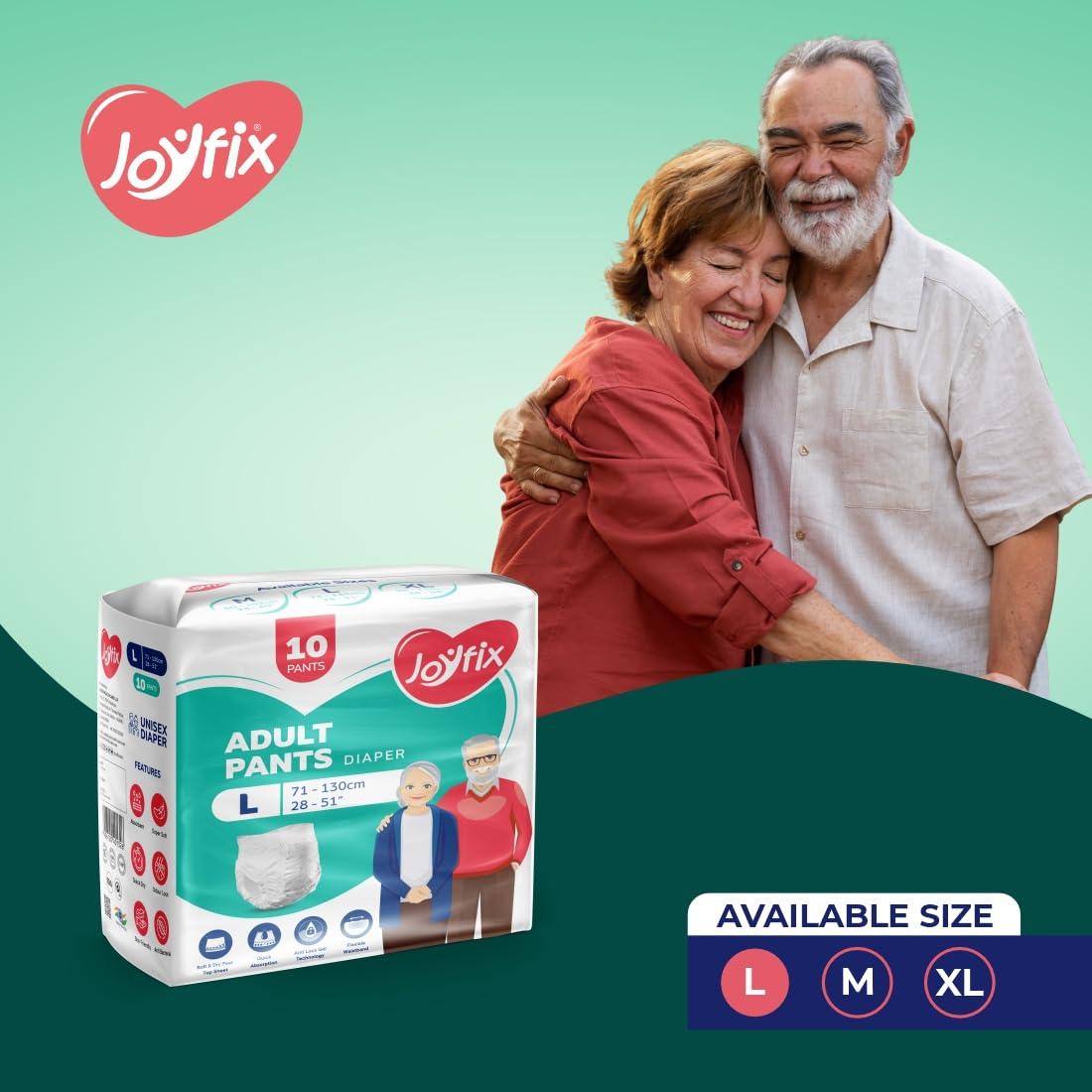 Joyfix JOYFIX Adult Diapers | Pant Style | Waist Size 71-130 cm (28\"-51\") | Large | Pack of 3 | Odour lock | Anti-Bacterial Absorbent - L (30 Pieces)
