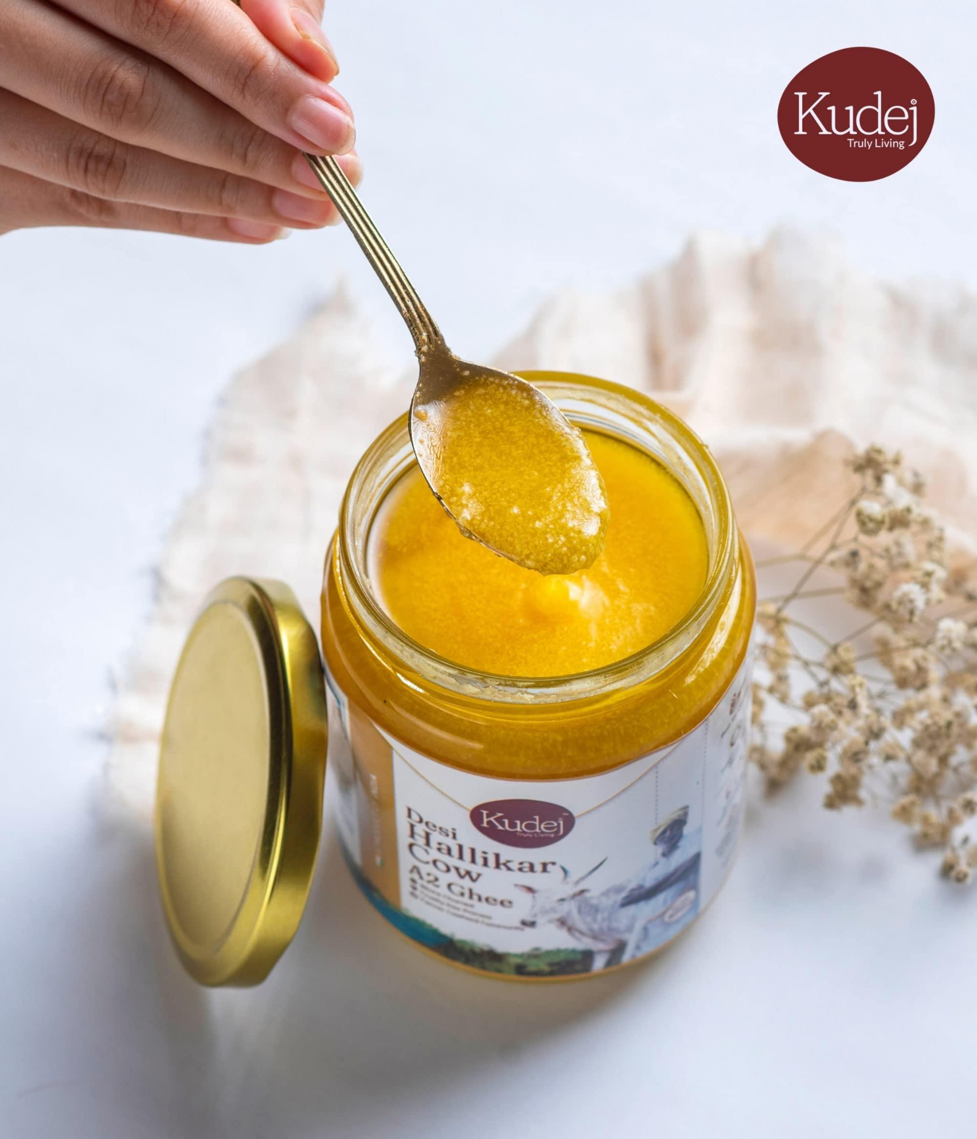 Kudej Kudej || Desi Hallikar Cow Pure A2 Ghee from Kaveri belt - 100% Bilona Churned Premium Cultured Ghee, Made using Ancient Vedic Processes, 250ML Glass Bottle with Sustainable Packaging