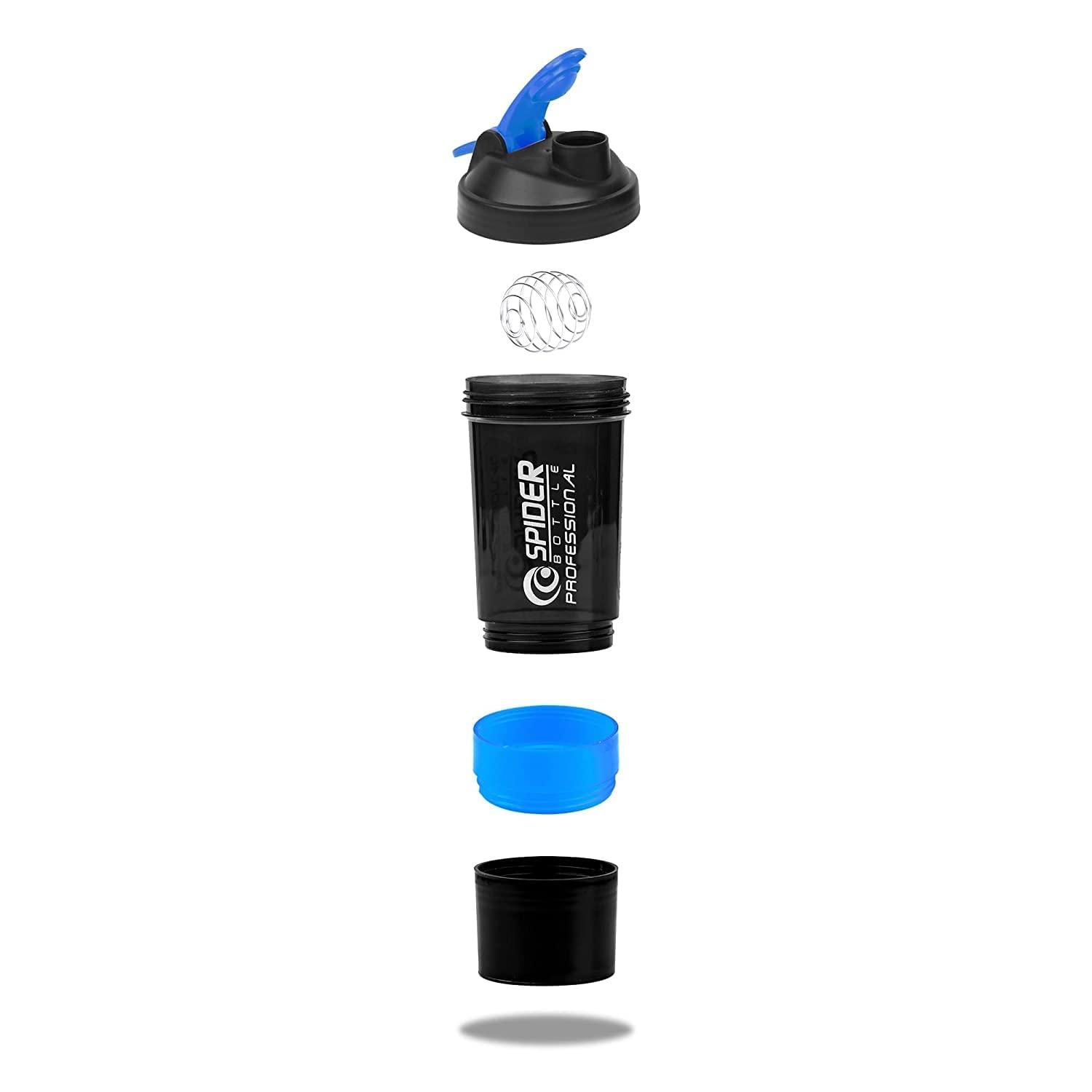 MIVVA MIVVA Spider Bottle Compact Gym Shaker Bottle, Shaker Bottles for Protein Shake with Extra Compartment, Bpa Free Material, Plastic. Capacity 500ml (Blue)