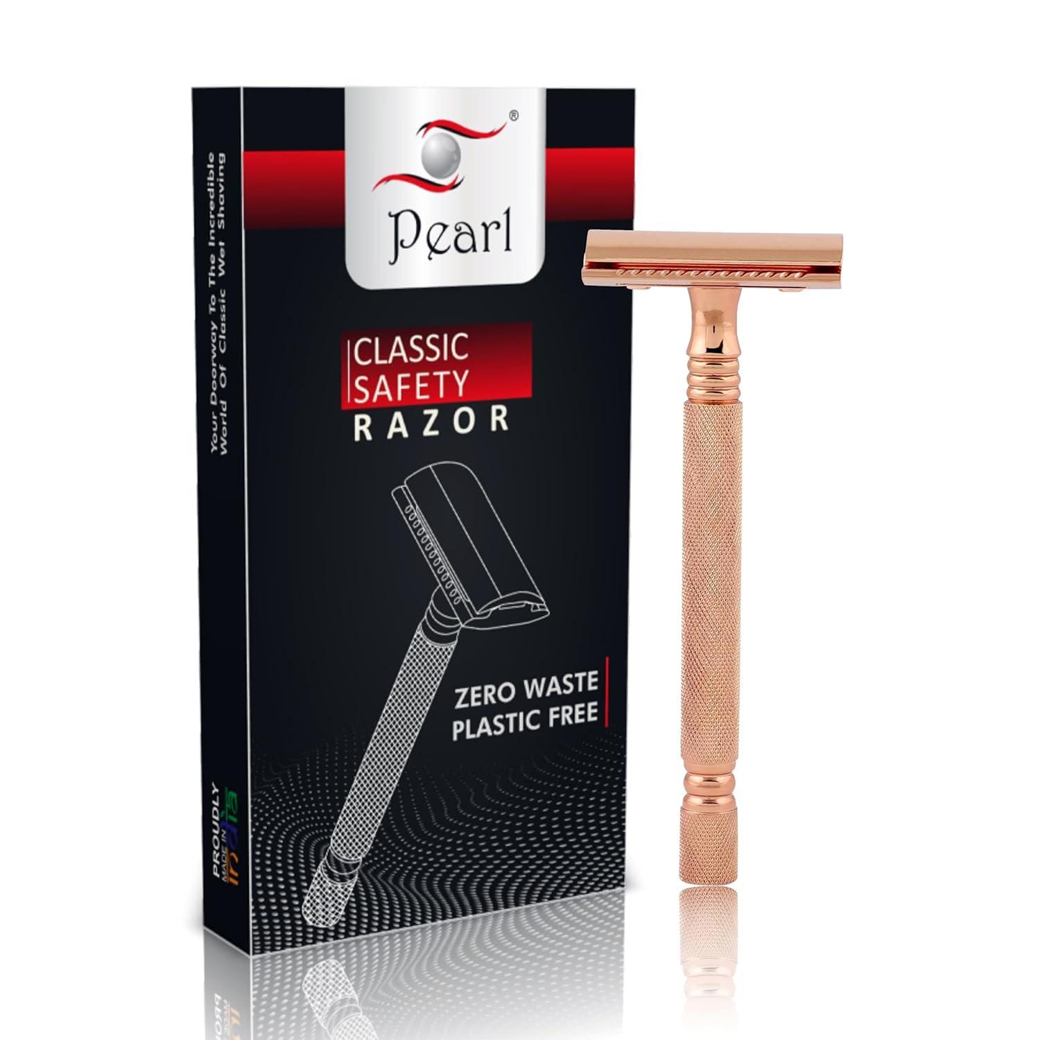 PEARL Pearl Shaving Double Edge Safety Razor (SS-01 Mellow Apricot) - Best Shaving Razor for Men | Classic & Traditional shaving Kit for Men | Premium blade razors | Eid gift options