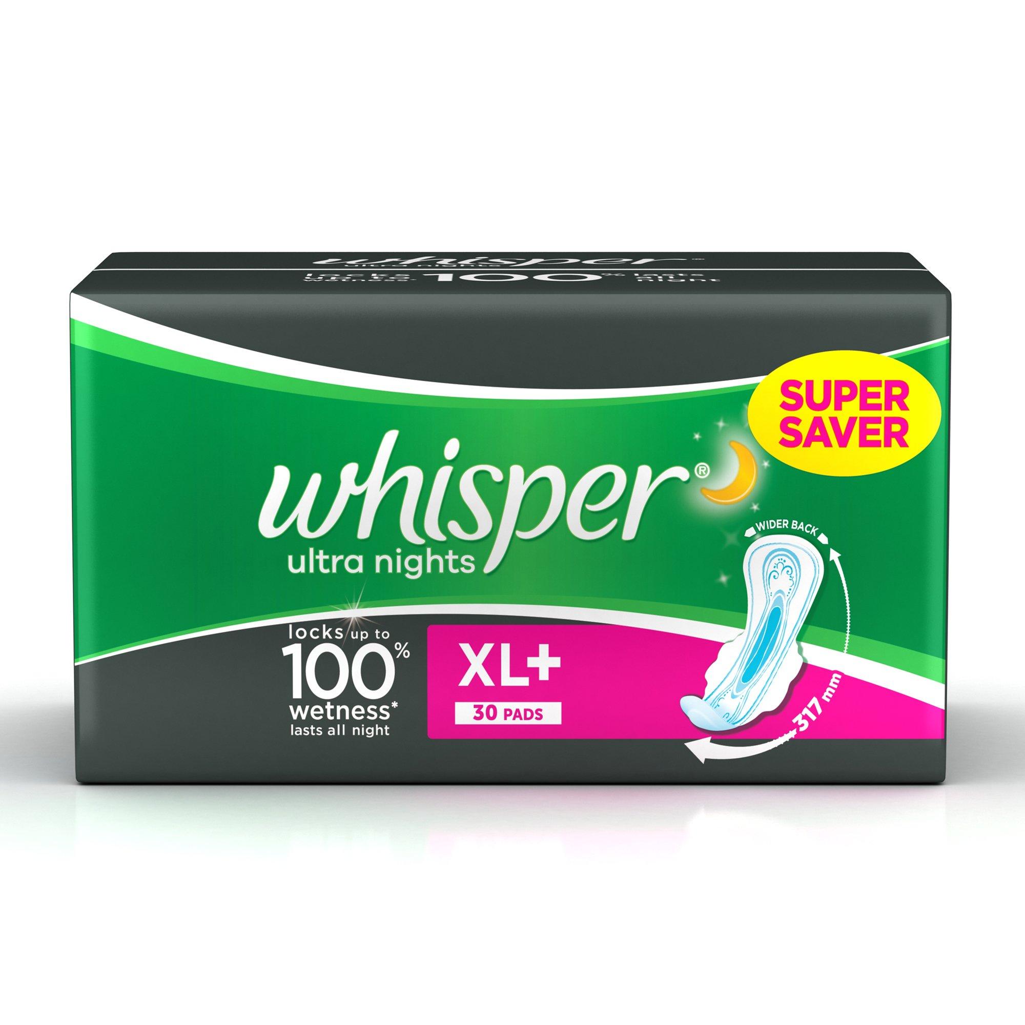 Whisper Whisper Ultra Overnight Sanitary Pads - 30 Count (XL Plus Wings)