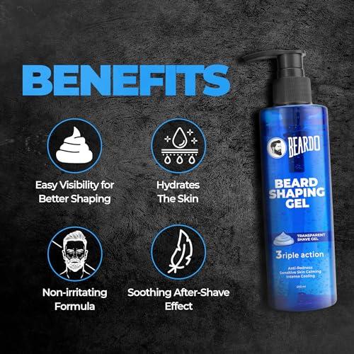 BEARDO Beardo Beard Shaping Gel, 200ml | 3riple Action Transparent Shaving Gel for Men | Shaving gel with Anti-Redness, Calming, Intense Cooling | Suitable for Sensitive Skin