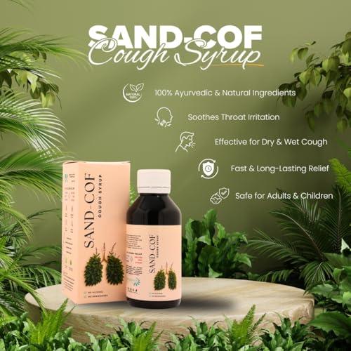 SAND COF Sand Cof Cough Syrup With Goodness of Chukku, Aymodakam, Thippali, Adalodakam, Kurumulaku & Tulsi, Ayurvedic Cough Reliever, (100ml - Pack of 2)