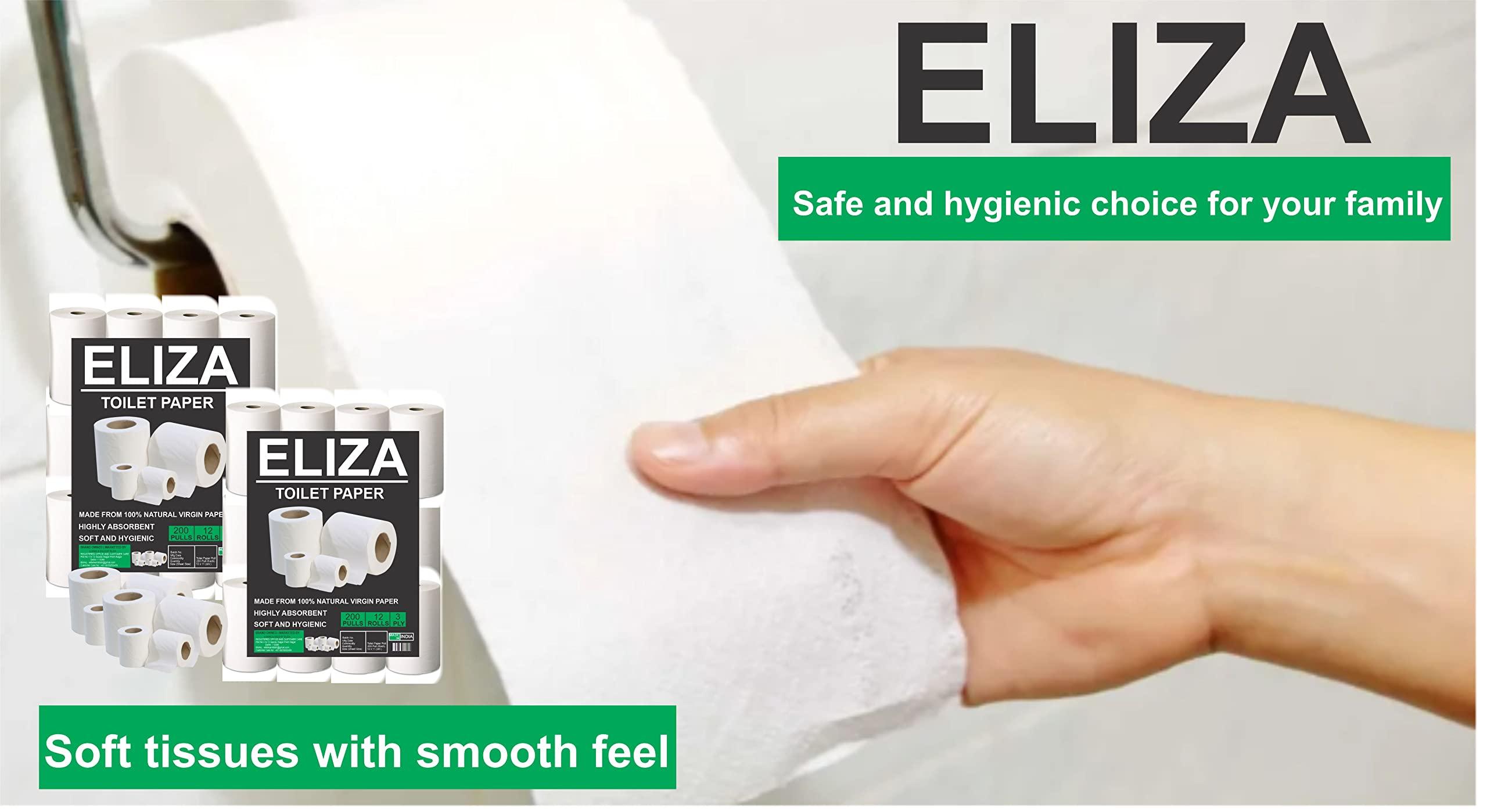 ELIZA Eliza Toilet Roll 3 Ply Pack of 18 (200 Pulls Each) Disposable Paper (Toilet Paper/Toilet Roll/Tissue) Roll - 9.8 x 10 cm Pack of 18 Toilet Tissue Rolls (18x200) Pulls (3600)