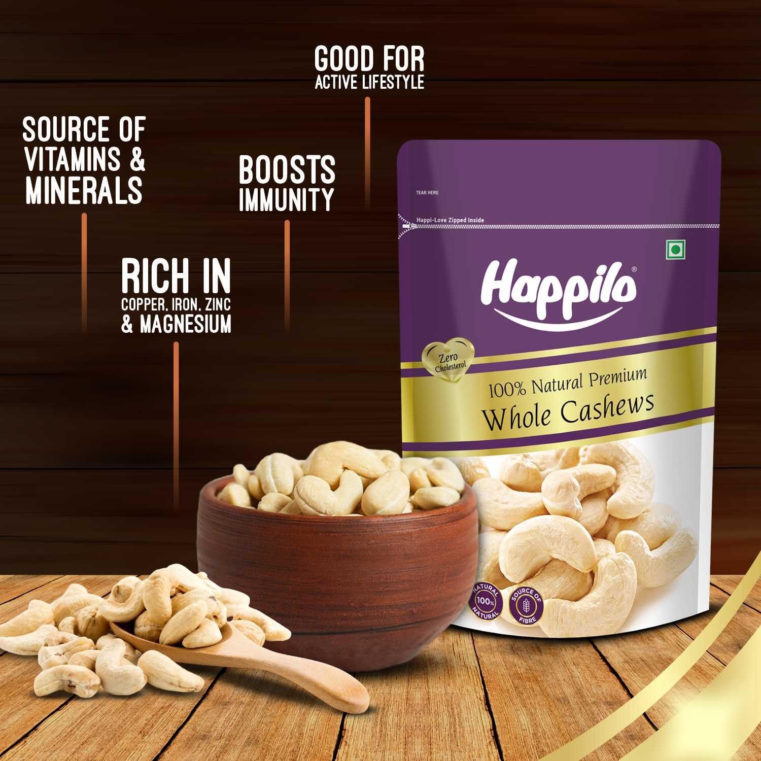 Happilo Happilo 100% Natural Premium Whole Cashews, 200 g, Pack of 2
