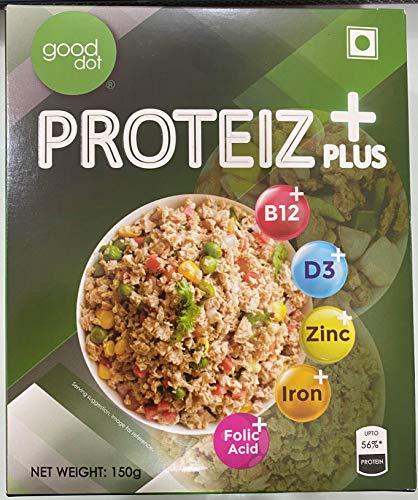 gooddot GoodDot Proteiz Plus | Protein Chunks | 100% Vegetarian Chunks | High In Nutrition | No Cholesterol | Mock Meat | Plant Based Protein Rich Meat | Vegan Meat | Better Than Regular Soya Chunks (150 g)