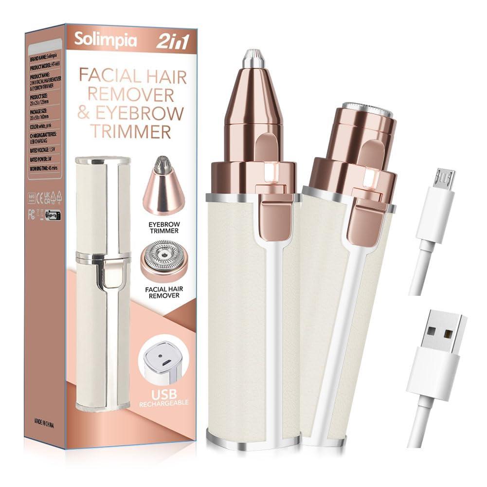 SOLIMPIA SOLIMPIA Women\'s Facial Hair Remover, 2-In-1 Epilator With Built-In Led Light And Usb Charging, Suitable For Eyebrows, Lips, Cheeks, Chin And Neck, Hypoallergenic