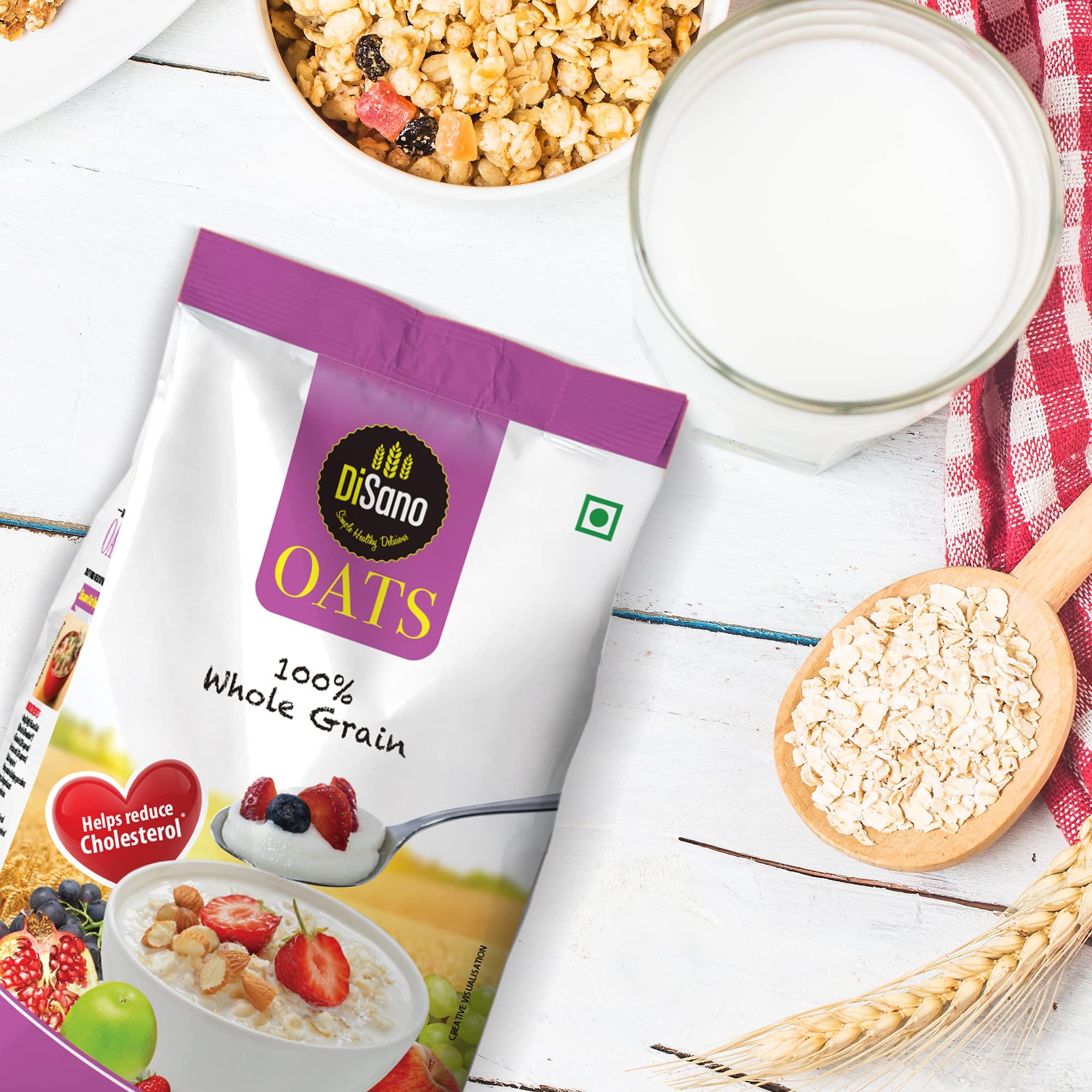 DISANO Disano Oats, 100% wholegrain, Pouch 2 kg & Extra Light Olive Oil, Indian dishes and frying, 2L