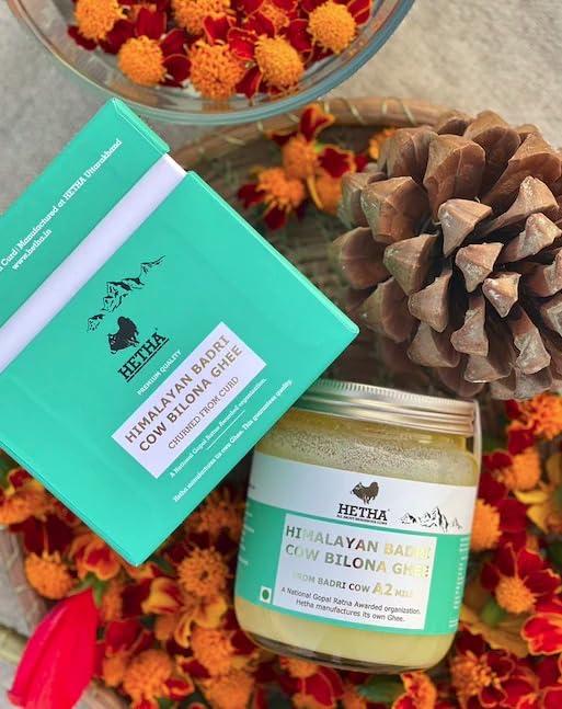 Hetha Hetha Organics Himalayan Pahadi/Badri Desi Cow Bilona A2 Cultured Ghee Made In Brass Utensil (Peetal Kadhai) Single Origin - 500Ml