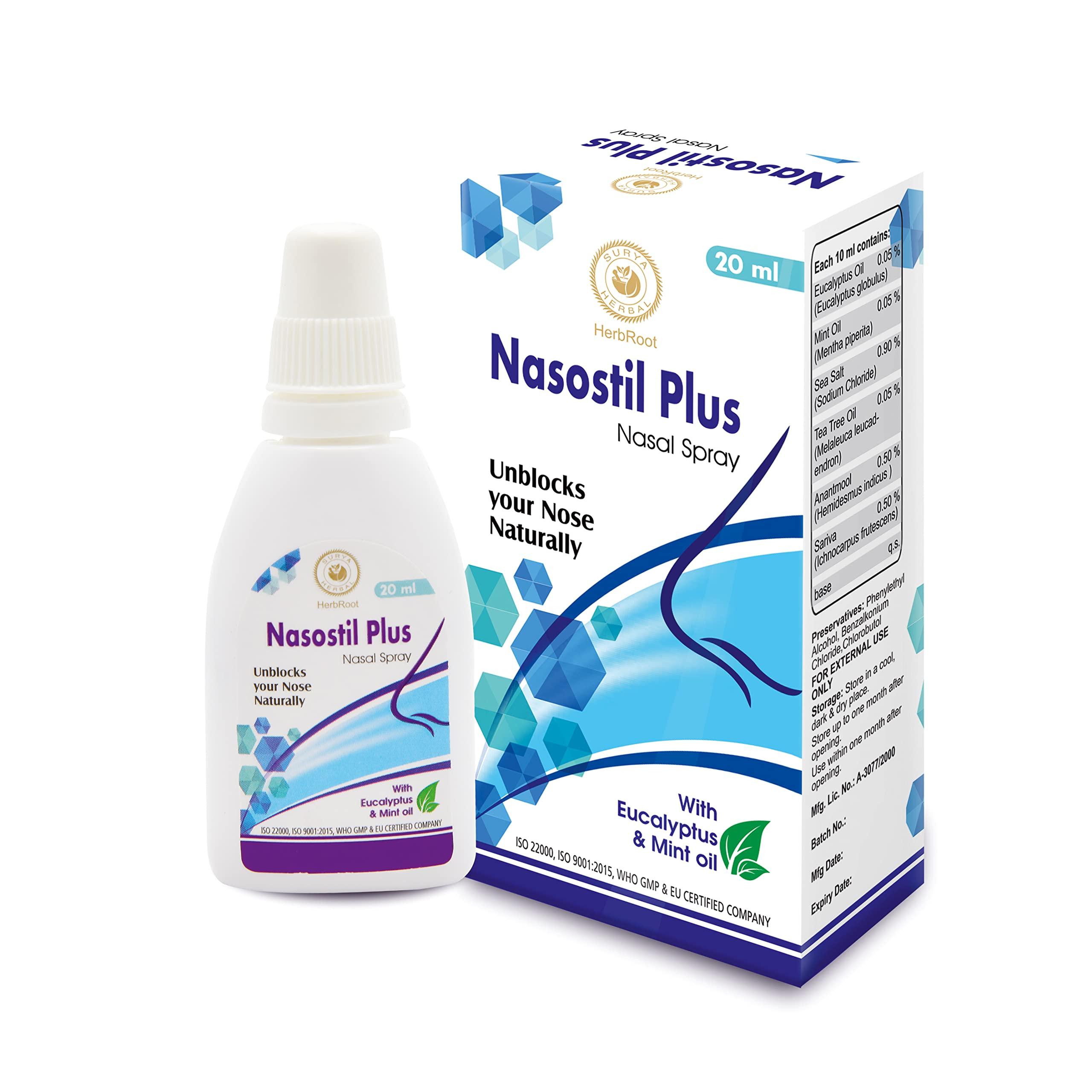 HerbRoot HerbRoot Surya Herbal Nasostil Plus | Nasal Spray | Eucalyptus & Mint Oil | Relieves Sneezing | Itchy Nose | Runny Nose 20ml | (Pack of 3)