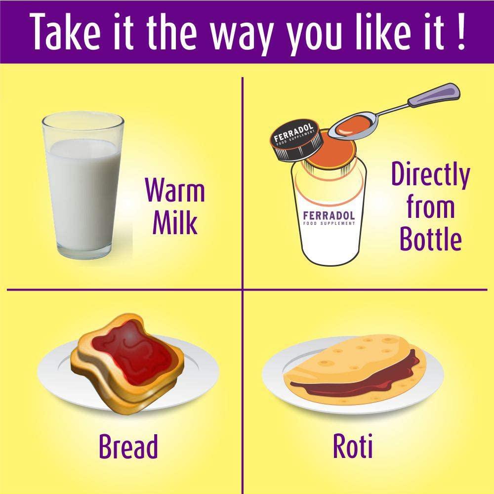 Ferradol Ferradol syrup 450gm, daily health supplement with Iron, vitamins A, B1, B2, B3 and D3, Calcium, Zinc, helps maintain haemoglobin and supports immunity