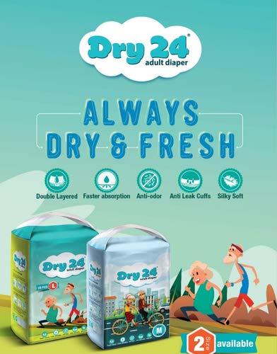 Saviour Chem SAVIOUR CHEM DRY 24 Unisex Adult Diapers Double Layered Faster Absorption Medium 1 Count, Waist Size 76-114cm (30\"-45\")