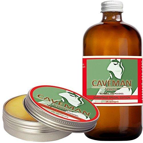 ManCave Caveman Christmas Holiday Combo Beard Oil and Beard/Mustache Balm, Leave in.